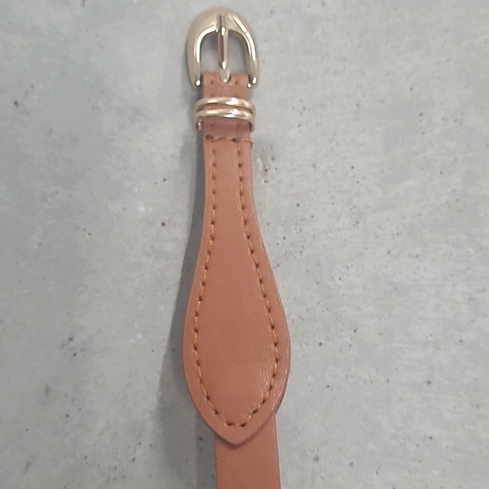 Belt Brown Micro 1/2" adj 33"-35" Size Large vegan leather brass buckle euc - Picture 3 of 7